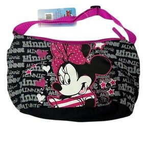 Disney Minnie Mouse Girls Shoulder Bag Purse Pink Black Zip Top